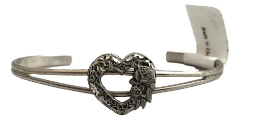 Youth-Rose Heart Cuff Bracelet (Pewter)