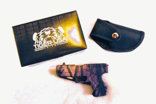 Purple Camouflage Spring Assist Pistol Knife