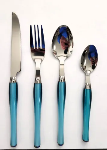 24 Pc Blue Plastic Handle Stainless Steel Flatware Set
