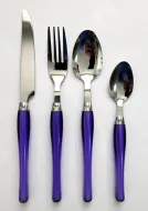 24 Pc Purple Plastic Handle Stainless Steel Flatware Set