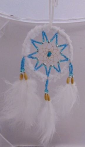 4.25" White Dream Catcher w/Blue Beads