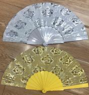 Folding Fan w/ Flower Design (silver & gold)