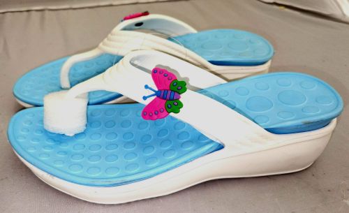 Flip Flops-Wedge: Blue/White