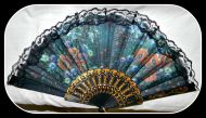 Black Lace Folding Fan with Flowers (dozen)