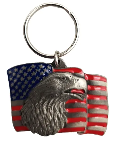 Eagle with USA Flag Pewter Keychain