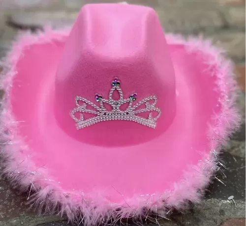 Adult Cowgirl Hat with Feather-Pink Only