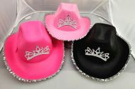 Adult Cowgirl Hat w/Tiara & Sequin (3 Colors)