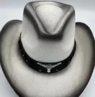 Adult-Cowboy Hat: White/Black with Steer Head
