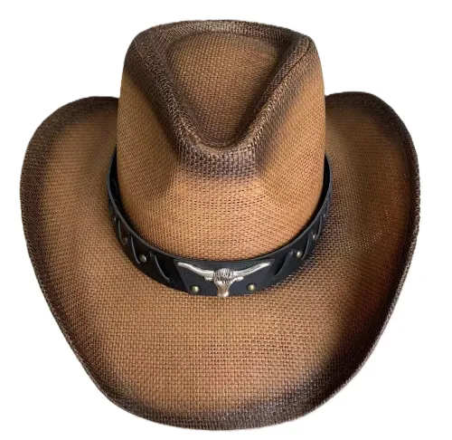 Adult Cowboy: Tan/Brown with Steer Head on Band