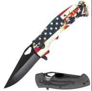 USA/Rebel Flag w/ Flames Spring Assisted Knife
