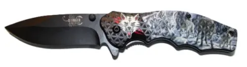 Wolves in Snow Spring Assist Knife