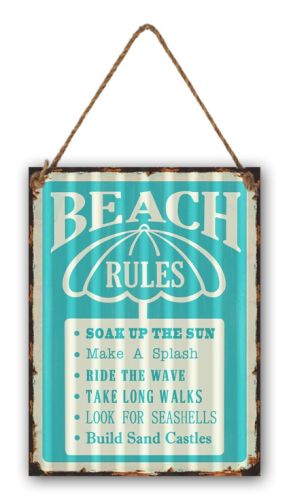 12 x 16 Wavy Metal Sign "Beach Rules"