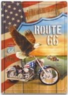12x17 Rolled Edge Metal Sign-Rt 66 Eagle & Motorcycle