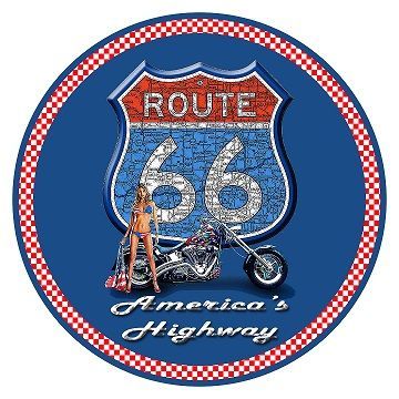 15" Dome Sign "Rt 66 & Girl w/Motorcycle"