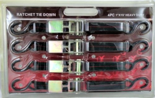 4 pc 1" x 15' Ratchet Tie Down Set